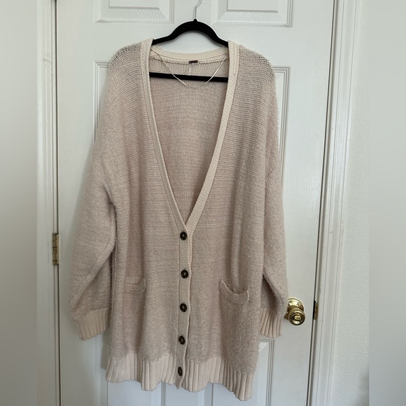 Free people snow drop cardigan size M Ivory/Pink - Picture 5 of 8